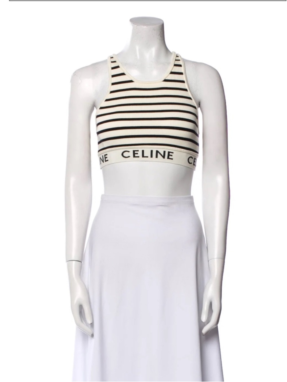 Celine Striped Ribbed Racerback Crop - Cream & Black